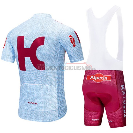 Abbigliamento Ciclismo Katusha Alpecin Manica Corta 2019 Chiaro Blu Rosso